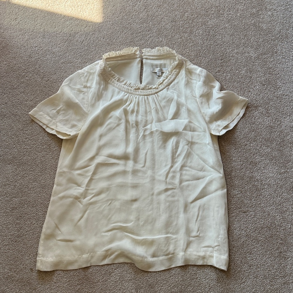 J. Crew Cream Ruffled Silk Blouse